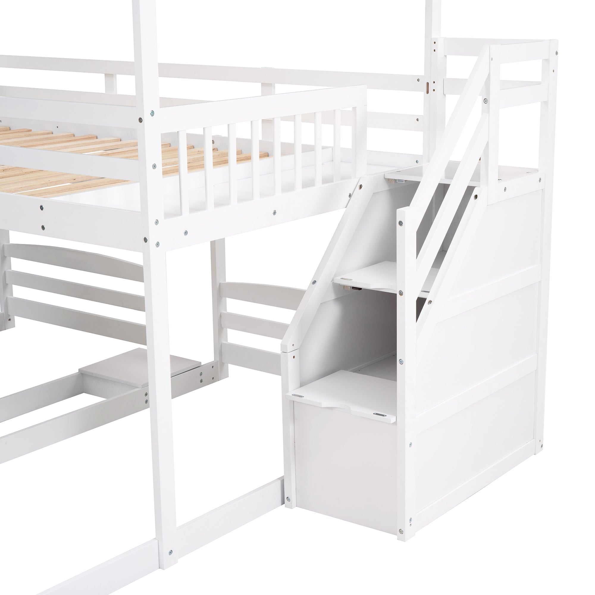 EUROCO Full over Twin & Twin Bunk Bed with Slide and Shelf for Kids, White