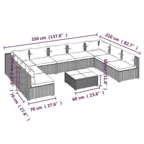 10 Piece Patio Lounge Set with Cushions Poly Rattan Brown - Overstock - 36365132