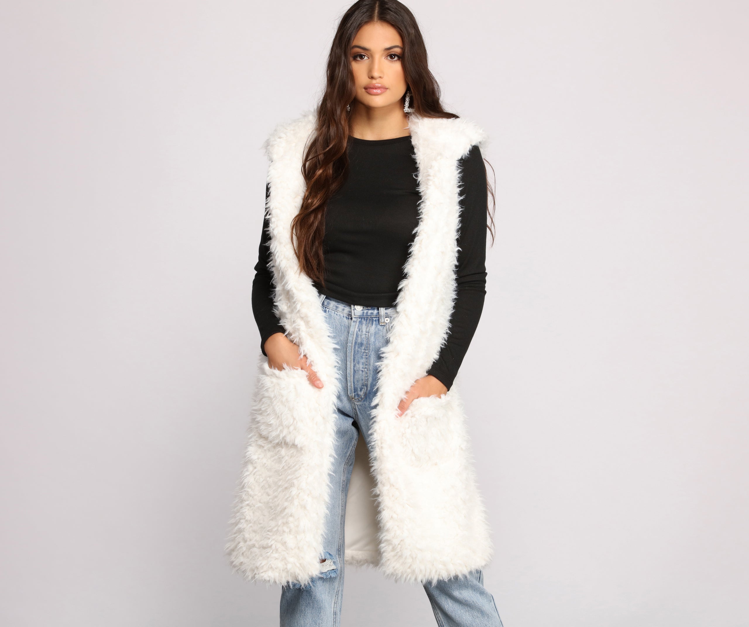 Major Diva Faux Fur Long-Line Hooded Vest