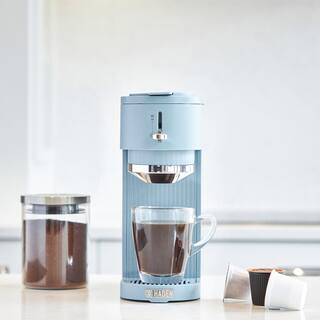 HADEN 1-Cup Single-Serve Sky BlueChrome Coffee Maker with Attachments for Single-Serve Pods and Ground Coffee 75110