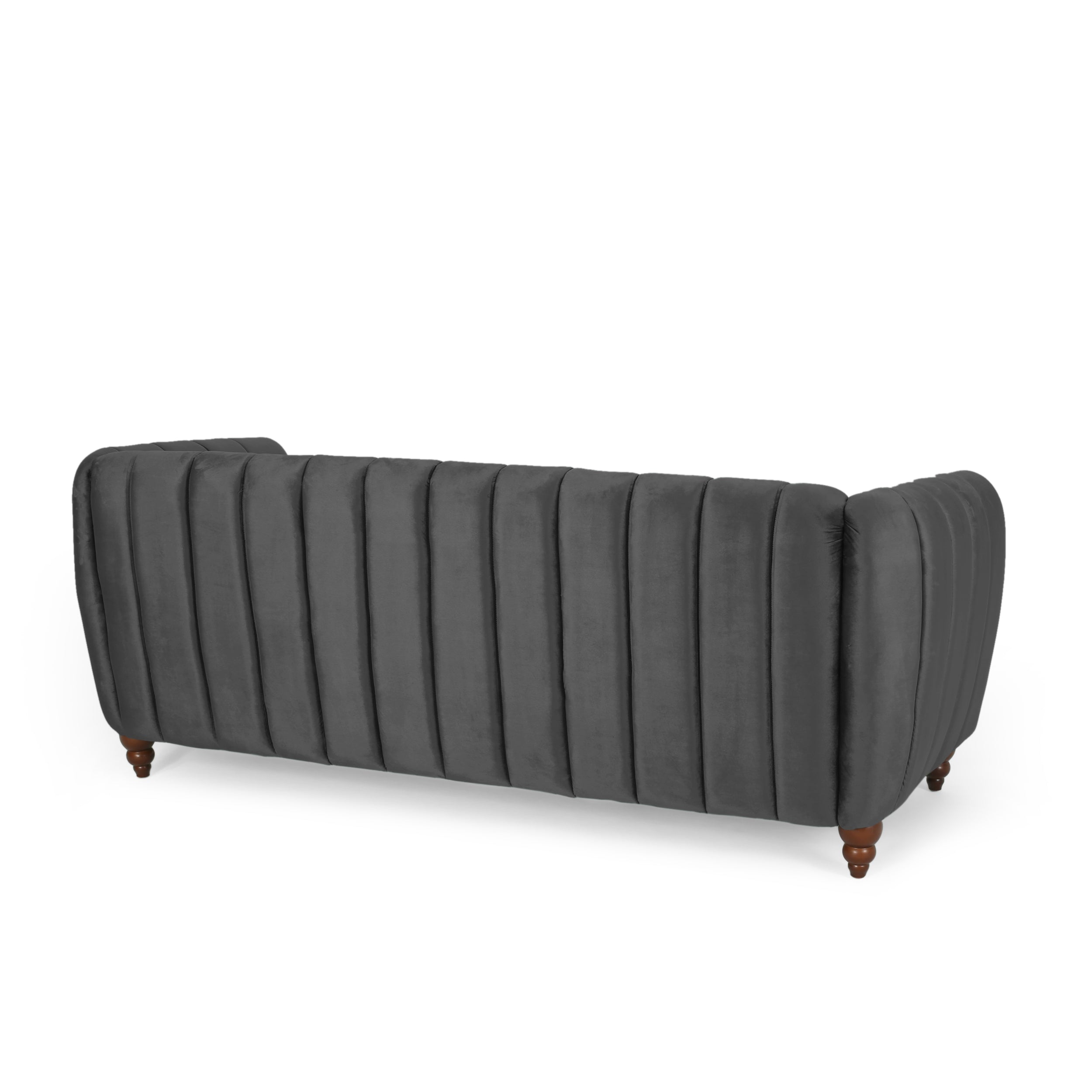 Noble House Missoula Velvet Channel Stitch 3 Seater Sofa, Black