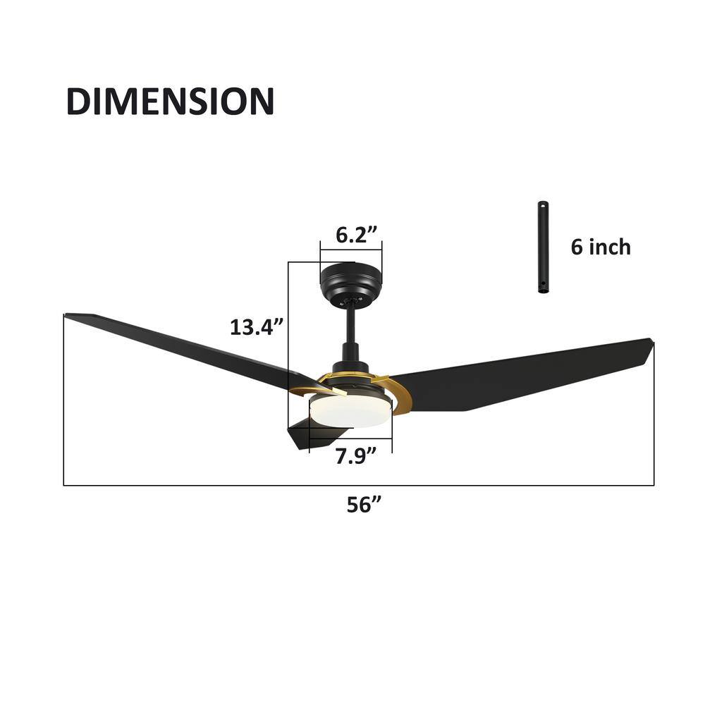 CARRO Brently 56 in. Dimmable LED IndoorOutdoor Black Smart Ceiling Fan with Light and Remote Works w AlexaGoogle Home S563B-L12-B2-1G