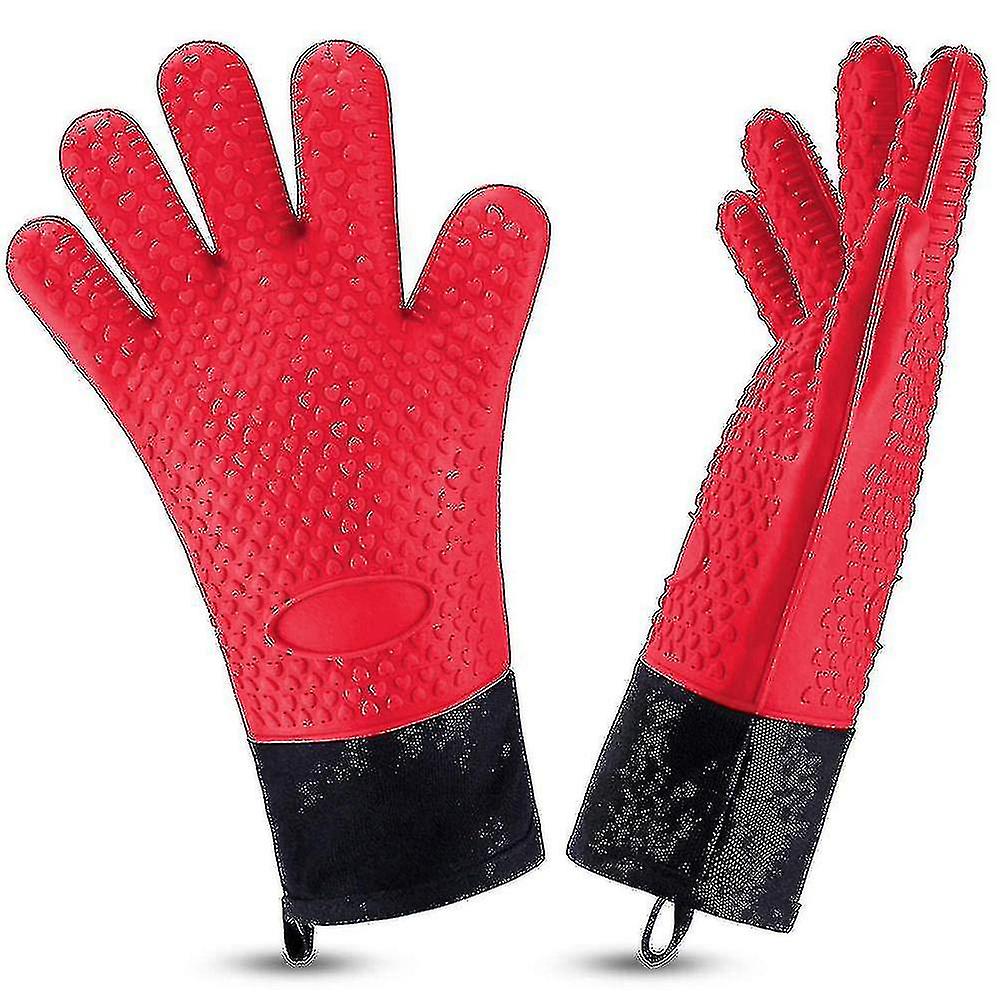 1 Pair Heat Resistant Gloves Silicone Grilling Gloves Oven Mitts