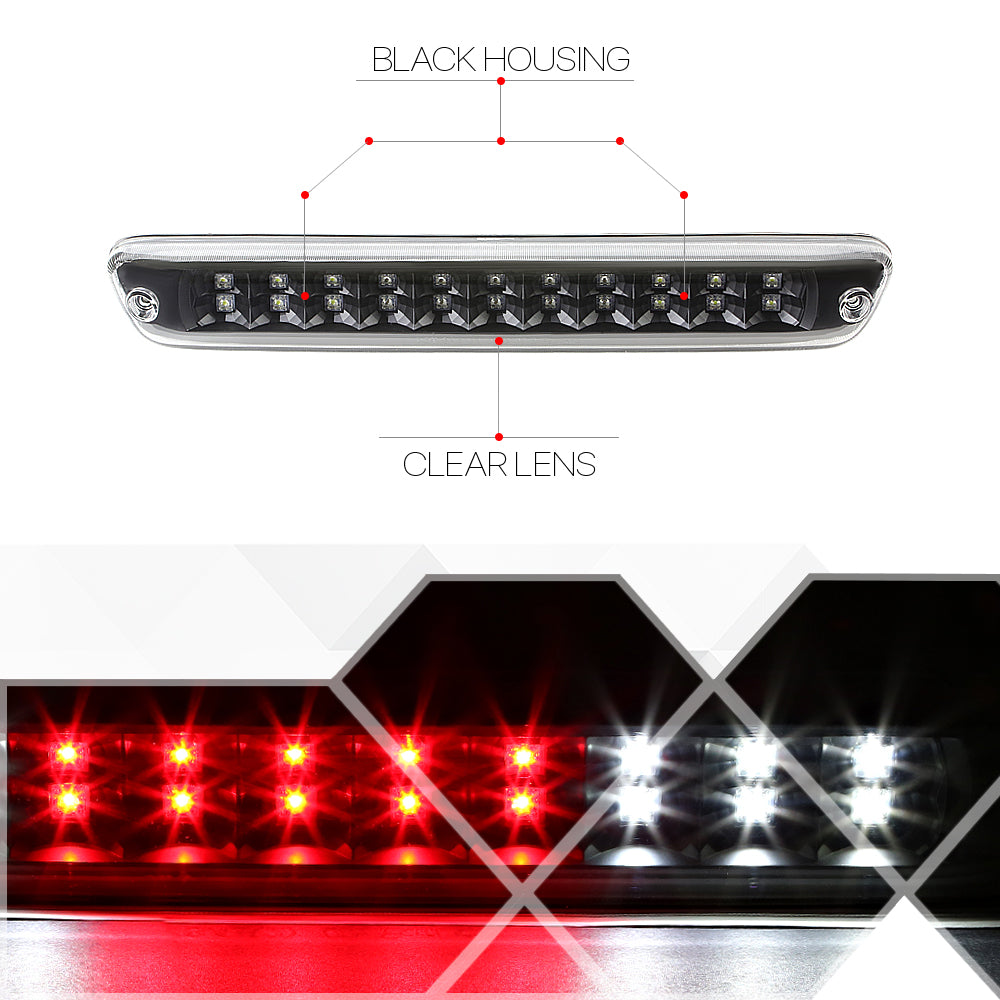 For 2004 to 2012 Chevy Colorado GMC Canyon Rear LED 3rd Third Brake Light Tail Stop Lamp Black Housing Clear Lens 05 06 07 08 09 10 11