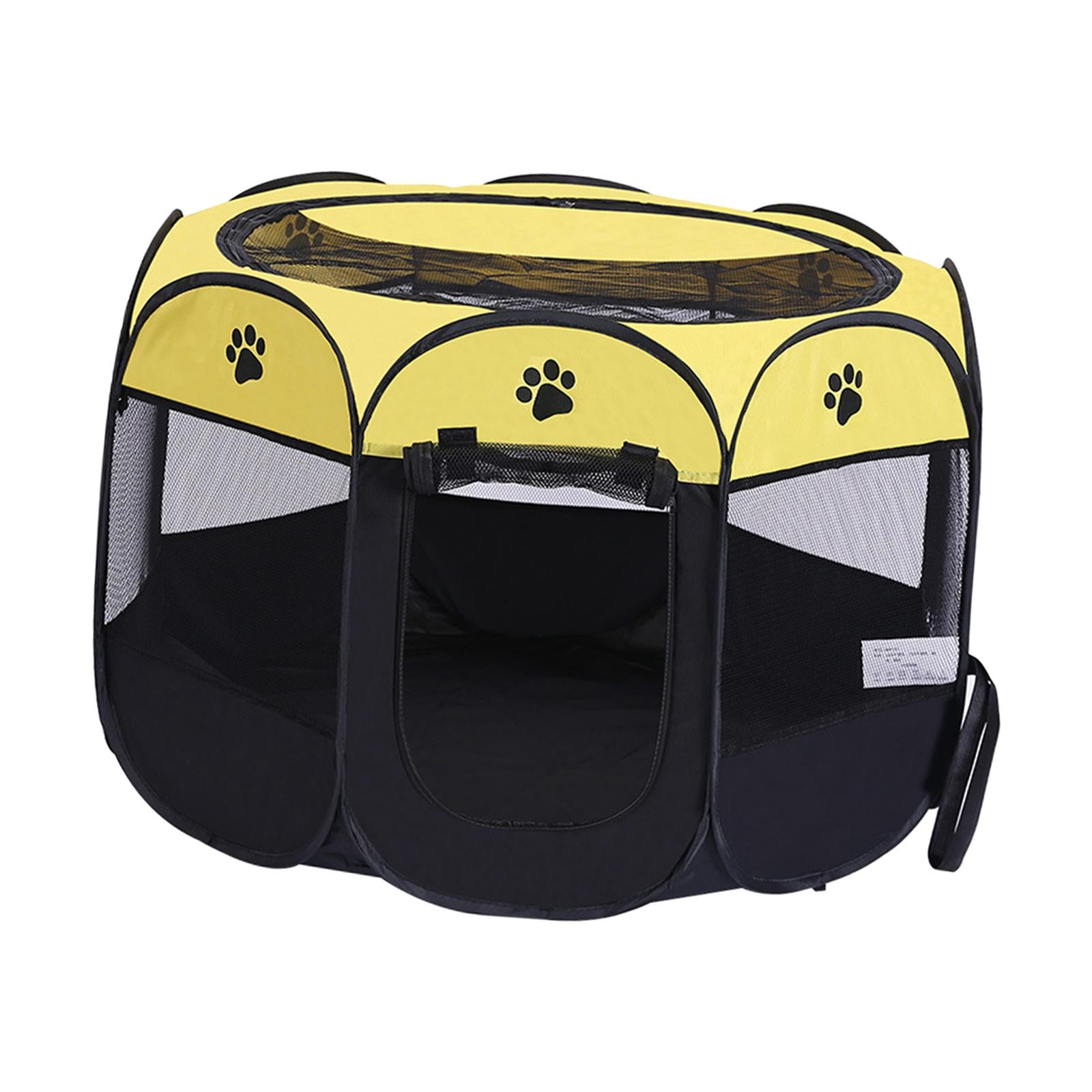 Portable Foldable Pet Playpen Mesh Exercise Pen Kennel for Small Animals Cat Yellow Black