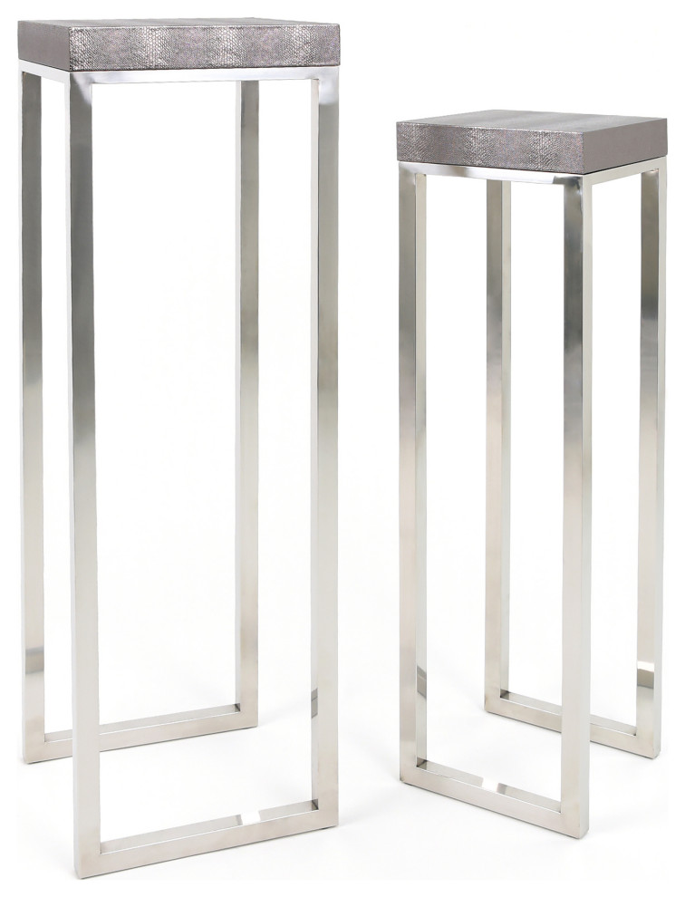 Silver Lizard Leather Tall Nesting Tables With Stainless Steel Legs   Contemporary   Coffee Table Sets   by Empire Art Direct  Houzz