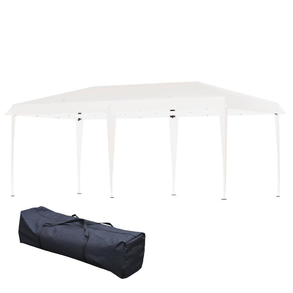 Outsunny 19 ft. x 10 ft. Heavy Duty Pop Up White Canopy with Sturdy Frame UV Fighting Roof Carry Bag for Patio Backyard 84C-118V01WT