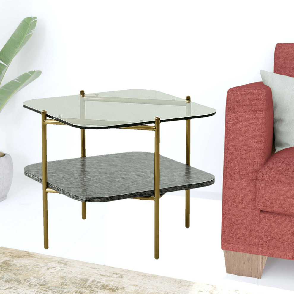 20 quotGold And Clear Glass And Metal Square End Table With Shelf   Contemporary   Side Tables And End Tables   by HomeRoots  Houzz