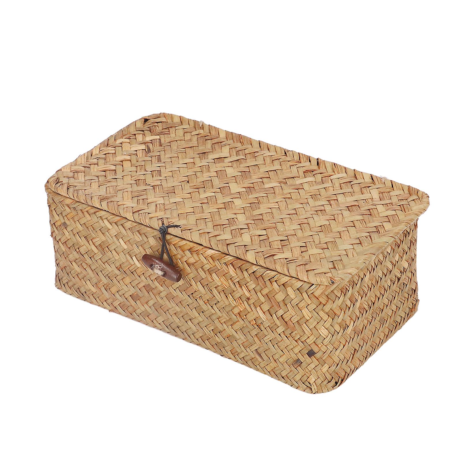 Natural Seagrass Storage Basket Woven Rectangular Shelf Basket Bins With Lids Desktop Organizerl