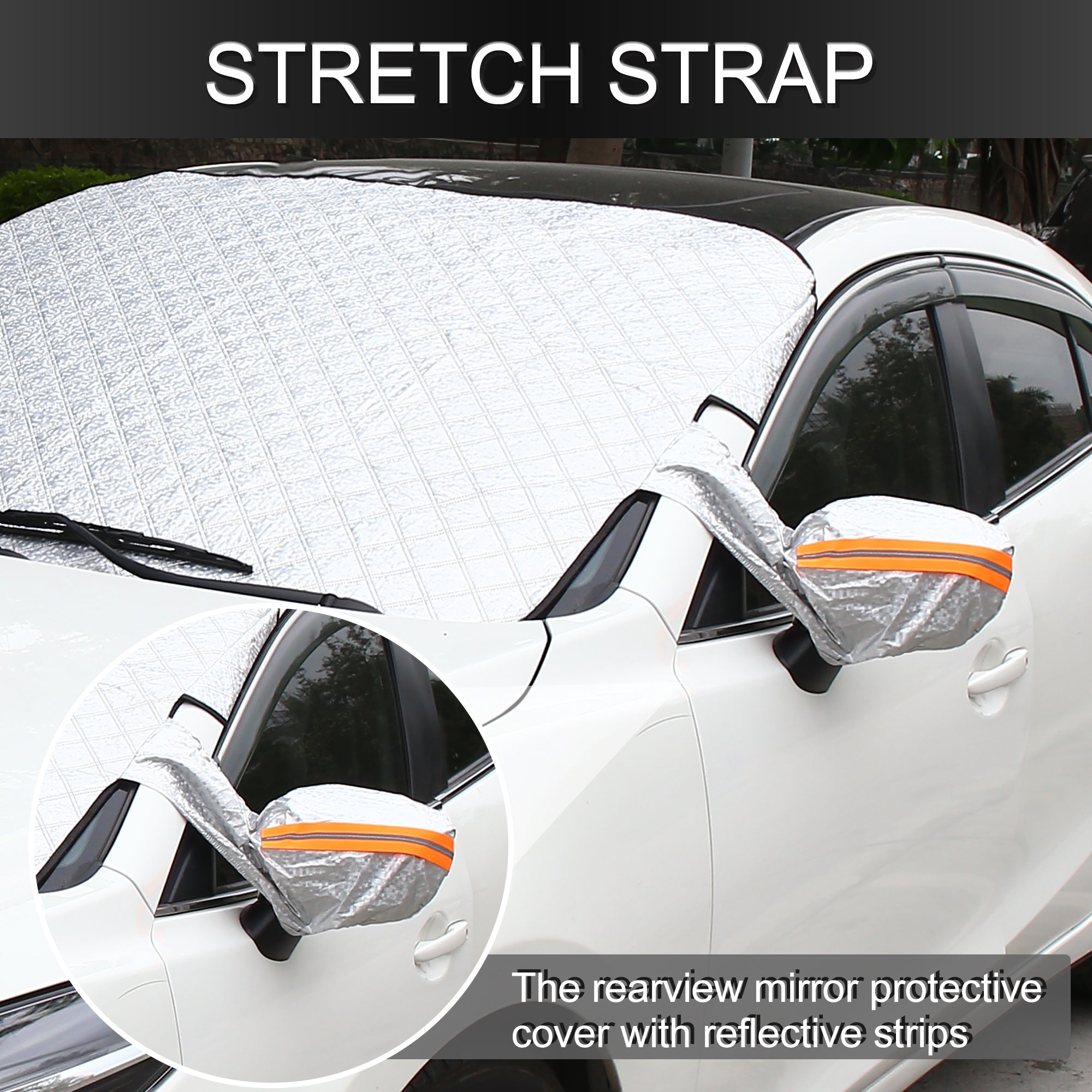 Windshield Ice Snow Cover Universal Waterproof Windproof Silver Tone with 9 Magnets Reflective Strips for Car SUV