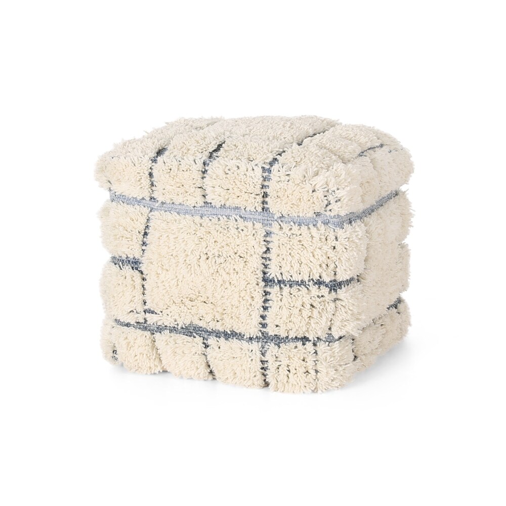 egra Boho Wool and Denim Pouf by Christopher Knight Home