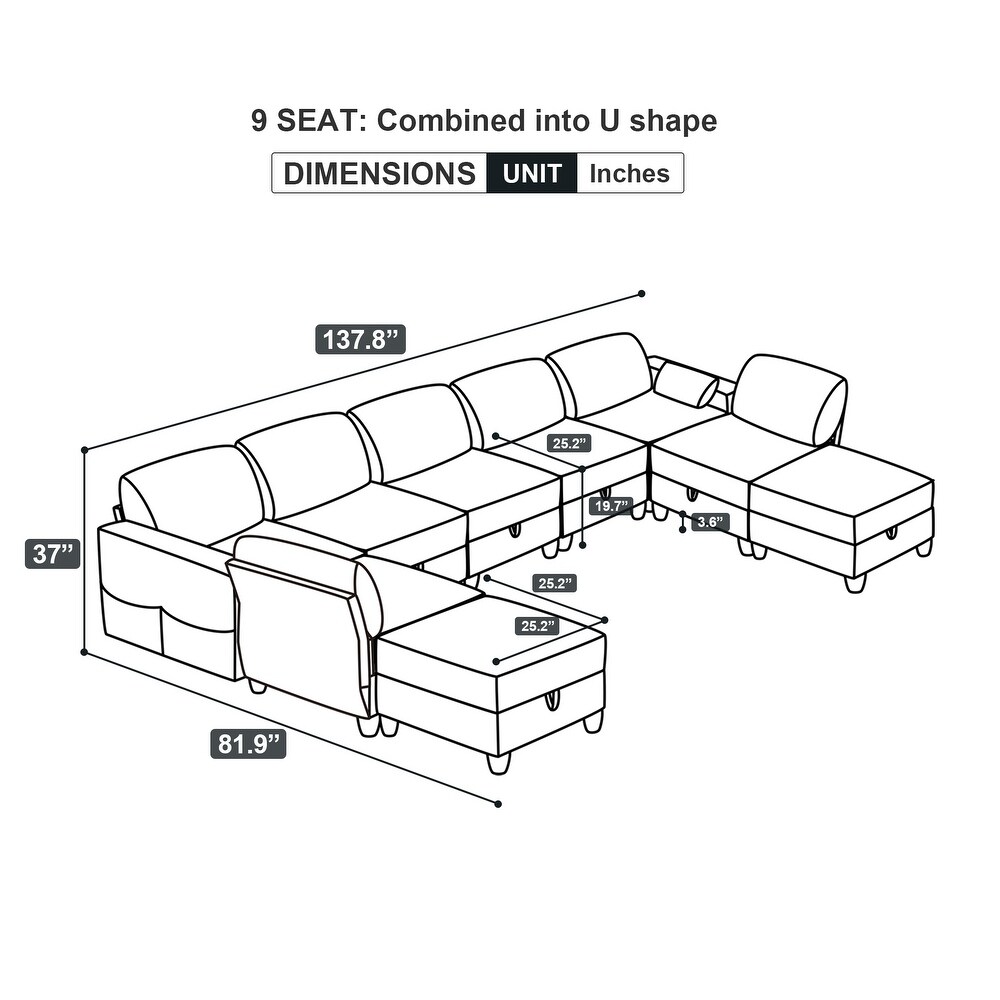 U Shape Convertible Sleeper Sofa Modular Sectional Sofa w/Storage Seat