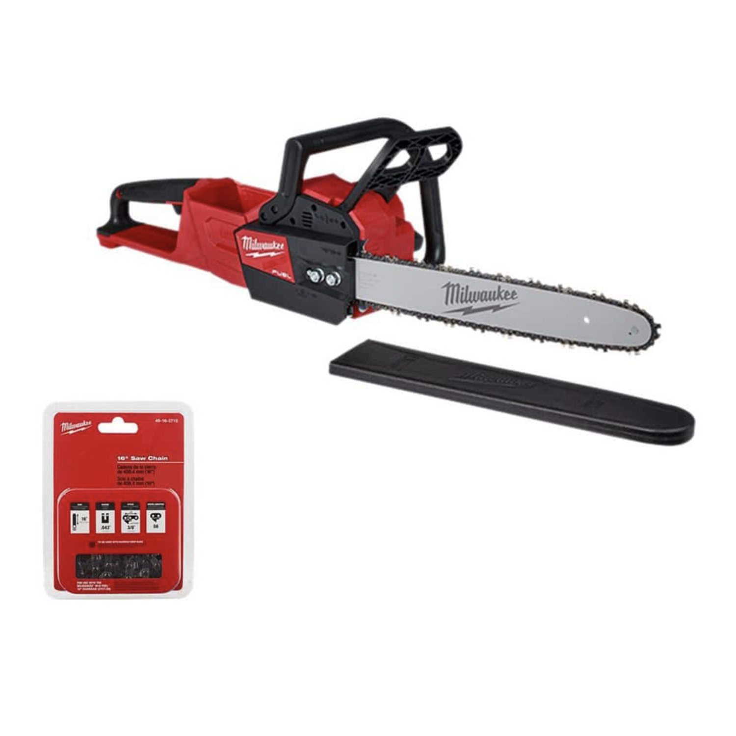 Milwaukee M18 Fuel 16 in. 18-Volt Lithium-Ion Brushless Cordless Chainsaw (Tool-Only) with Replacement 16 in. Chainsaw Chain