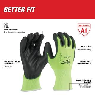 MW Large High Visibility Level 1 Cut Resistant Polyurethane Dipped Work Gloves 48-73-8912