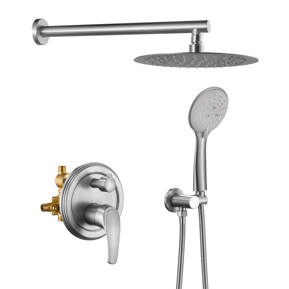 Maincraft 5-Spray 10 in. 3.2 GPM Wall Mount Dual Shower Heads with Handheld Built-In Shower System in Brushed Nickel HHK-88040BN-10