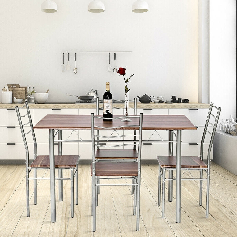 Costway 5 Piece Dining Table Set Wood Metal Kitchen Breakfast