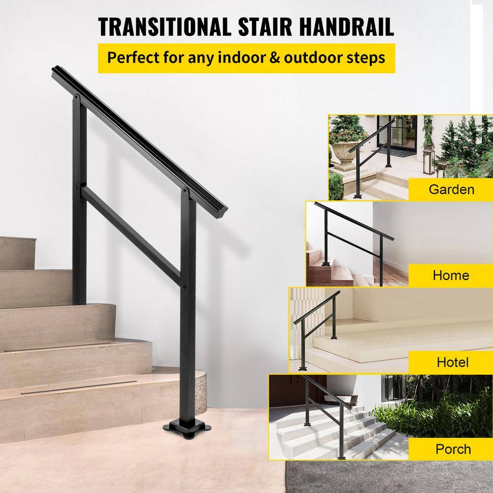 VEVOR 36 in. W x 35 in. H Adjustable Handrail Fits 2 Steps or 3 Steps Aluminum Handrails for Outdoor Steps Black TFDGLZHS3FTWRZMM5V0