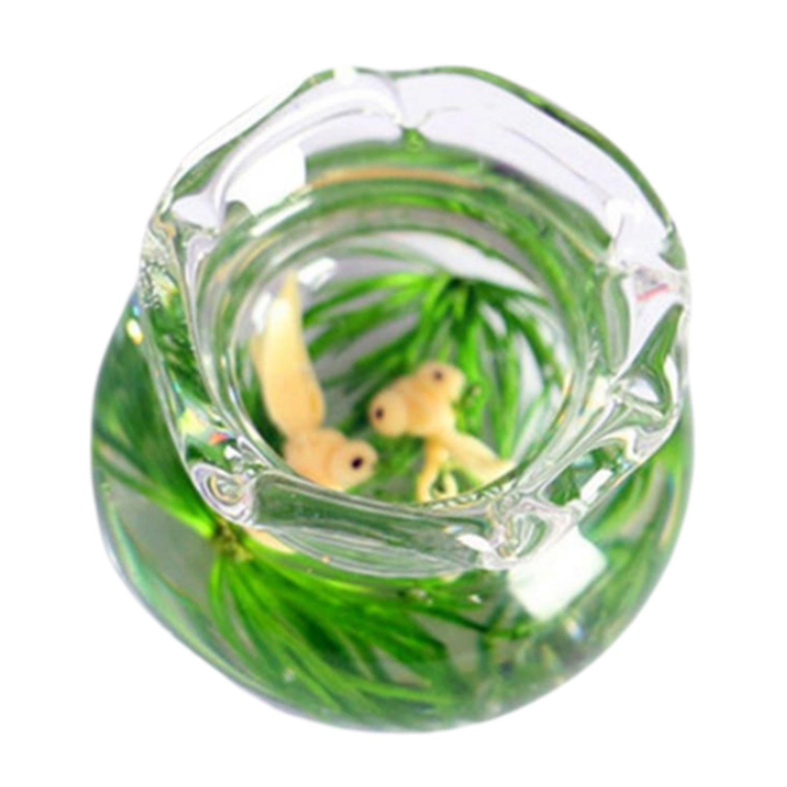 Glass Miniature Fish Bowl Doll Ornament Goldfish Bowl Desk Aquarium Yellow