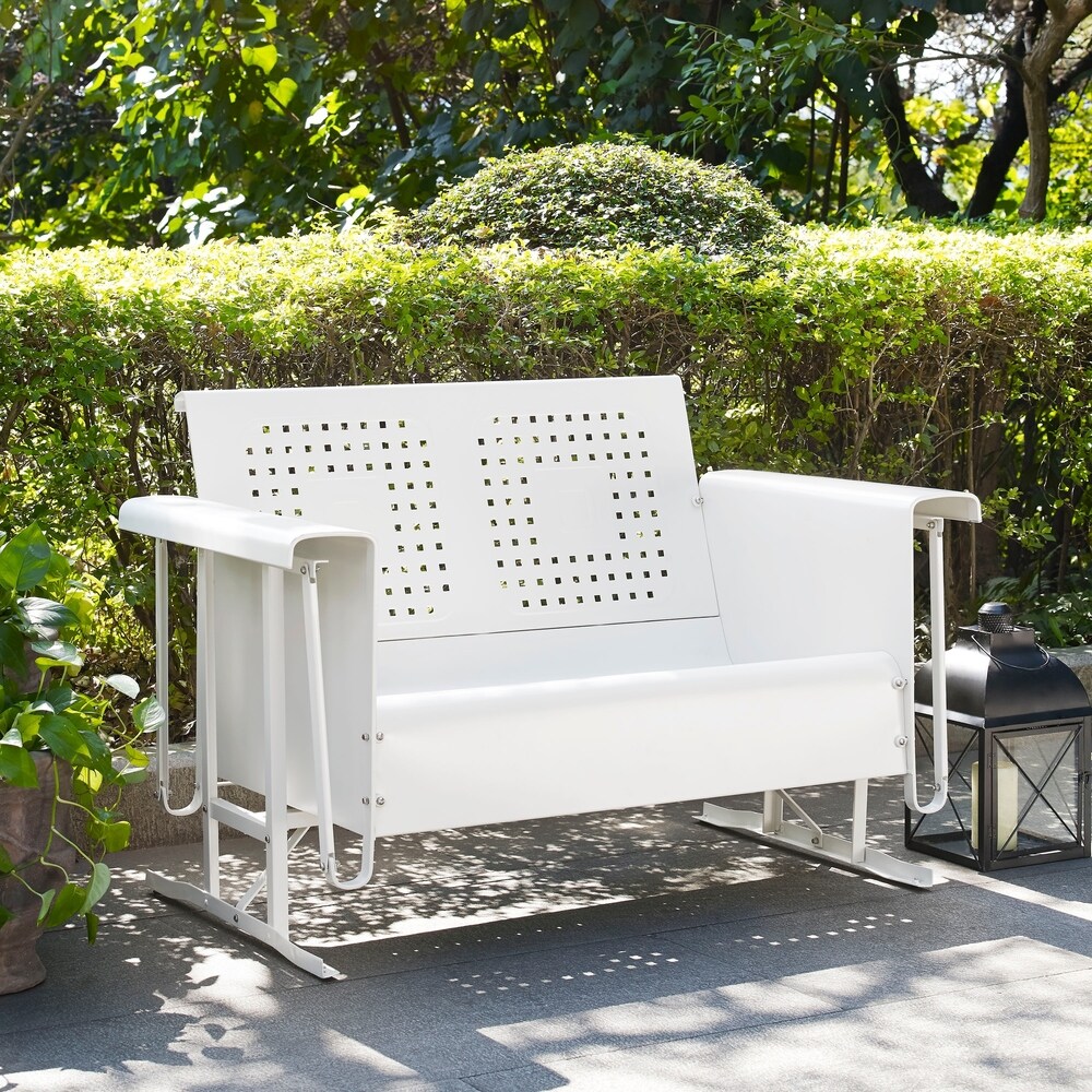 Bates Retro White Steel Outdoor Loveseat Glider   9' x 12'
