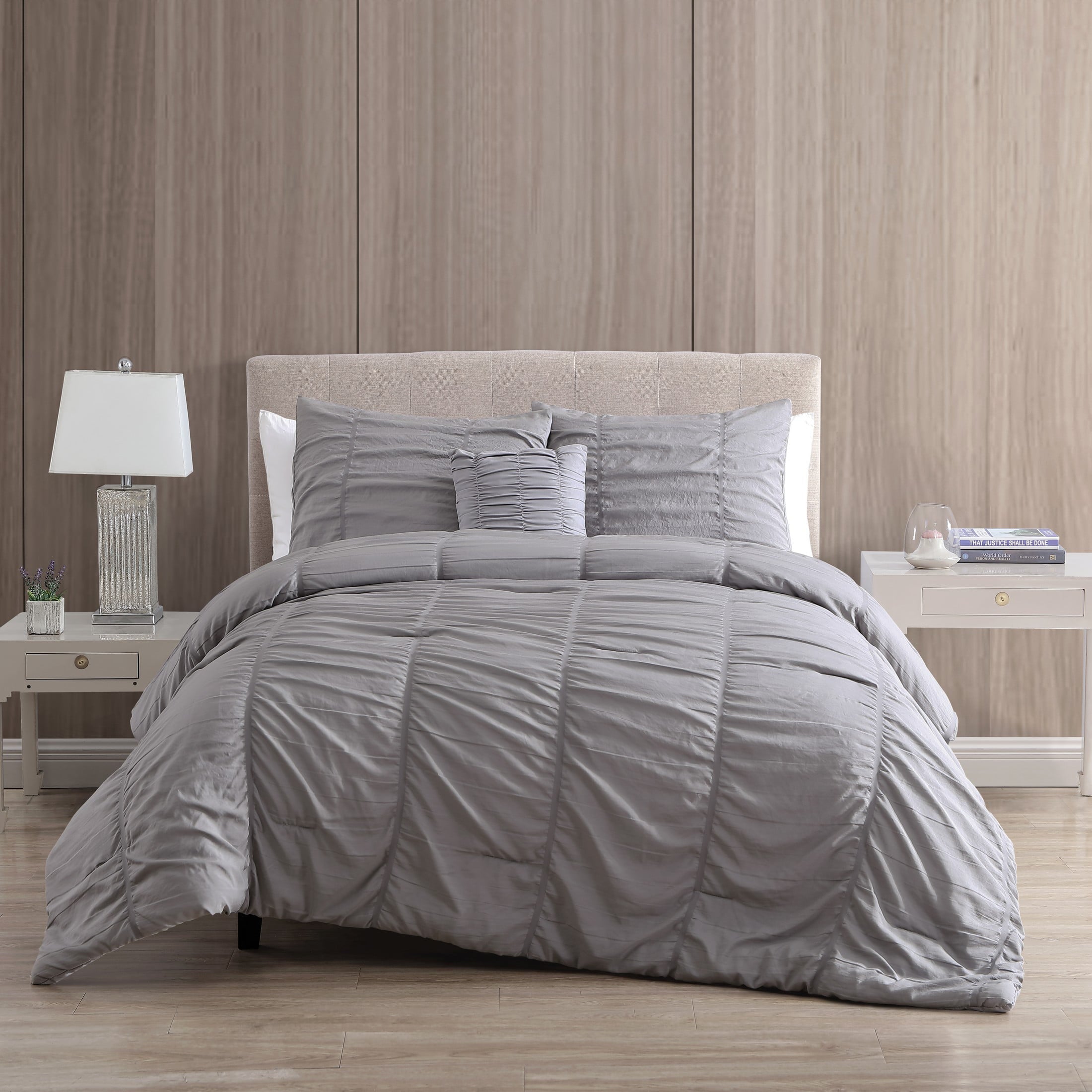 VCNY Home Sumara 3-Piece Grey Striped Polyester Comforter Set， Twin