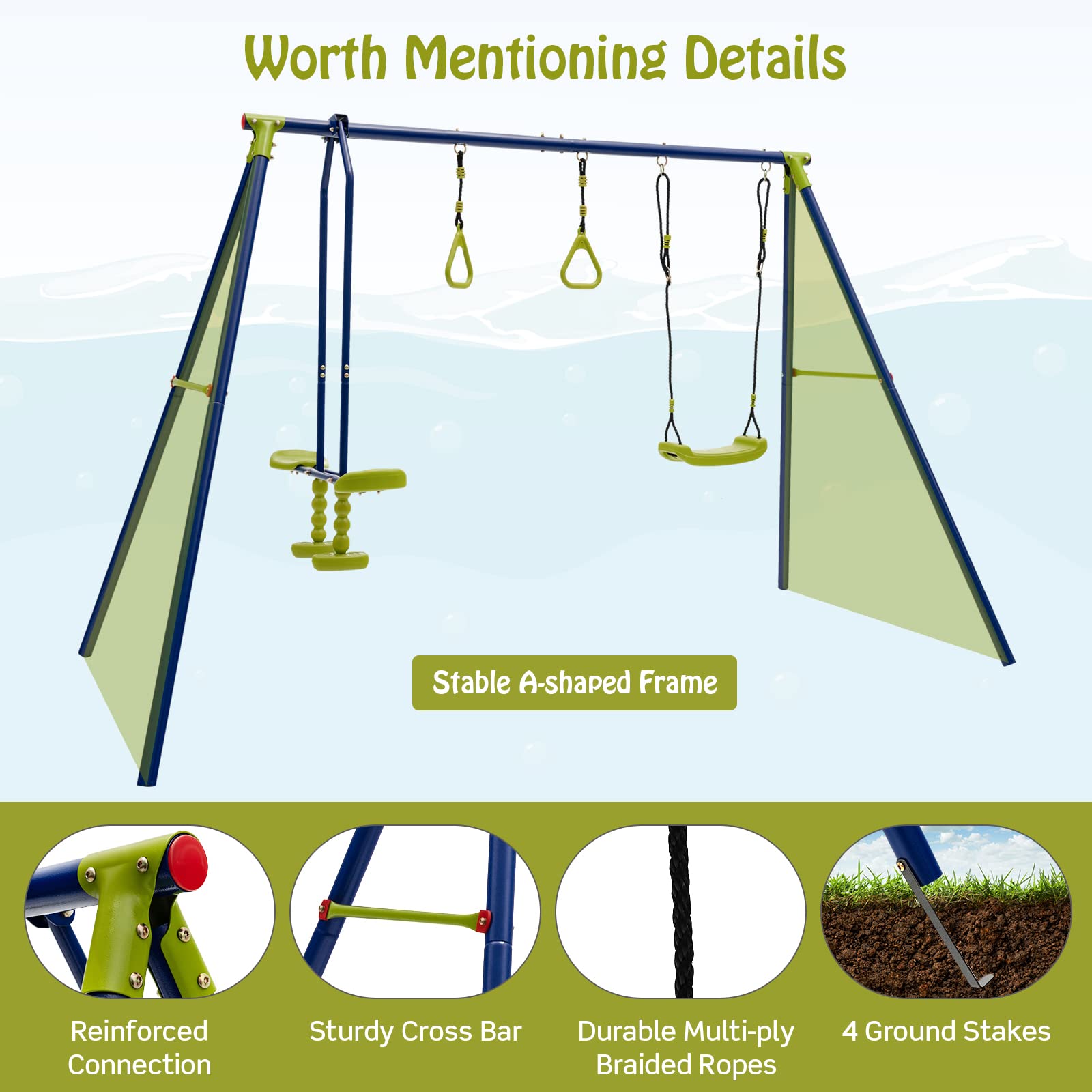 Costzon 440 lbs Swing Sets for Backyard, 3-in-1 Heavy Duty Extra Large Metal Swing Frame