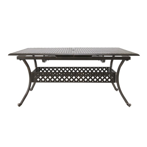 Outdoor Cast Expandable Dining Table with Iron Frame and Four Angled Tubular Legs