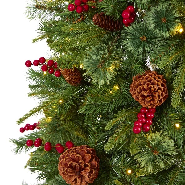 6.5' Norway Mixed Pine Artificial Christmas Tree with 350 Clear LED Lights，Pine Cones and Berries