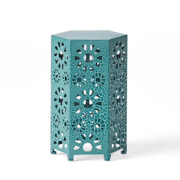 12 Inch Side Table with a Floral Pattern and Hollow Framework