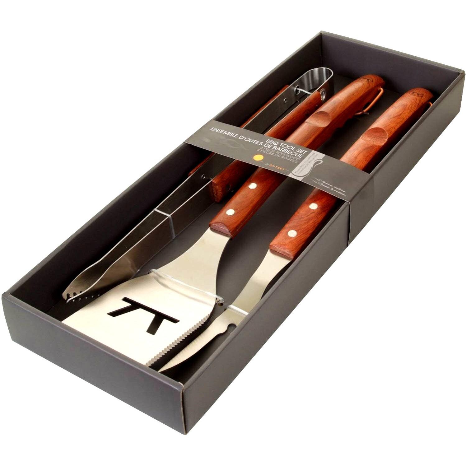 Outset 3-Piece Rosewood Stainless Steel BBQ Tool Set