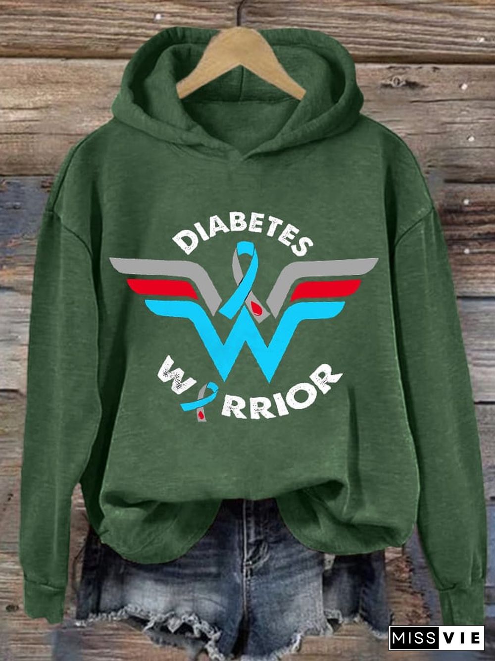 Women's Casual Diabetes Awareness Printed Long Sleeve Sweatshirt