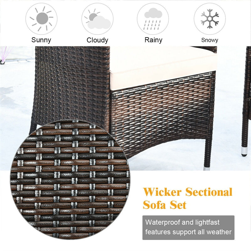 4 Pcs Rattan Wicker Patio Conversation Sets with Loveseat, Single Sofas, Coffe Table, Outdoor Bistro Set