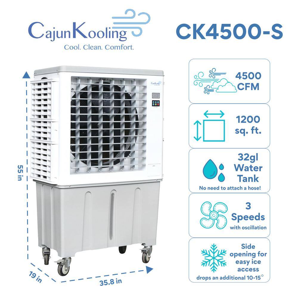 Cajun Kooling 4500 CFM 3-Speed Portable Evaporative Cooler (Swamp Cooler) for 1200 sq. ft. Cooling Area CK4500-S