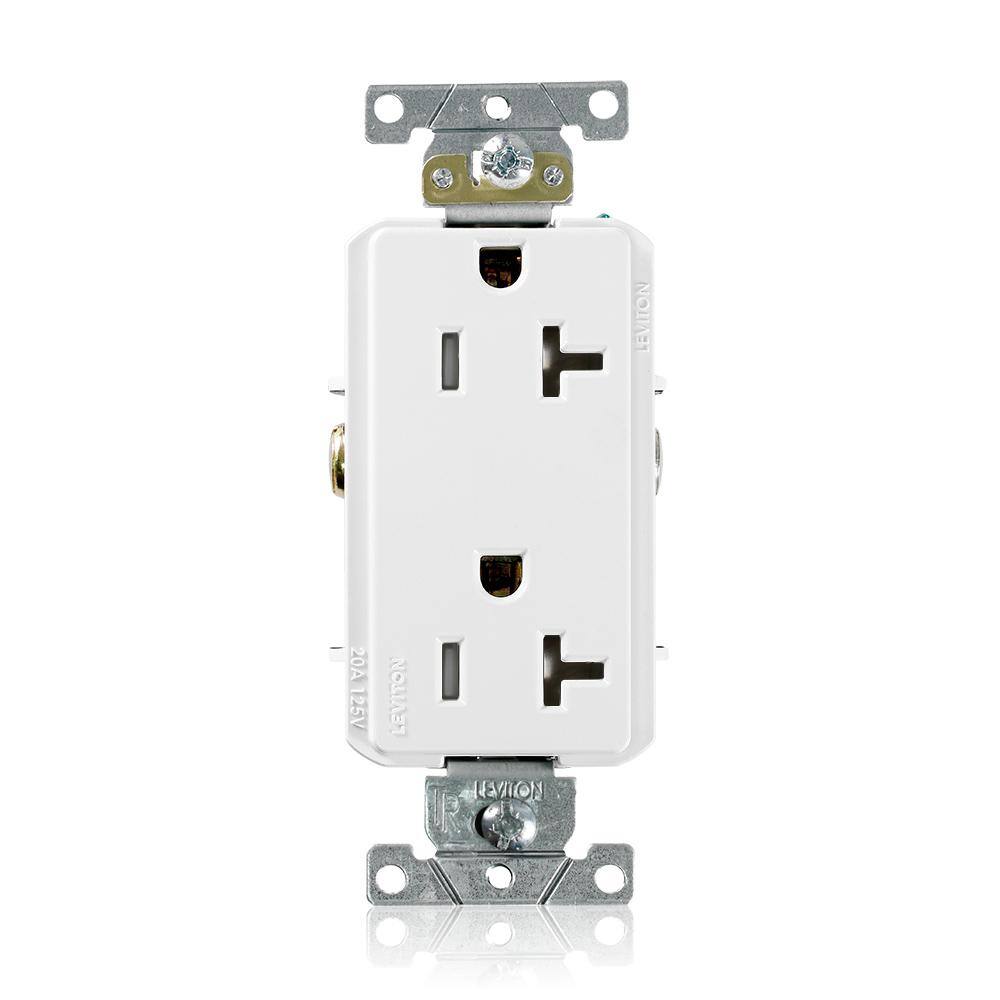 Leviton Decora Plus 20 Amp Tamper Resistant Self Grounding Duplex Outlet White TDR20-W