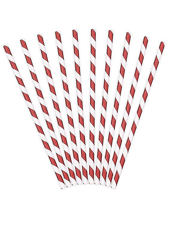 10 Pailles En Carton Rayes Rouges 19，5 Cm