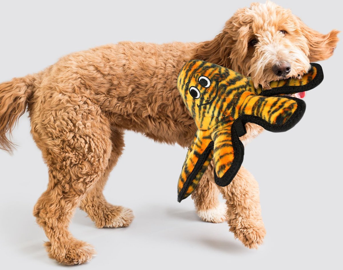 Tuffy's Mega Creature Tiger Print Octopus Squeaky Plush Dog Toy