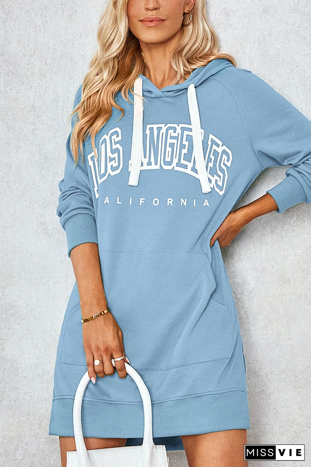 Los Angeles Print Kangraoo Pocket Hoodies Dress