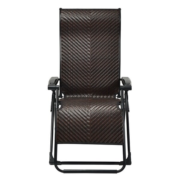 Gymax Patio Rattan Zero Gravity Lounge Chair Folding Recliner