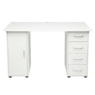 Outopee 47 in. Rectangular White Wood Computer Desk with 4-Drawers 931123567890