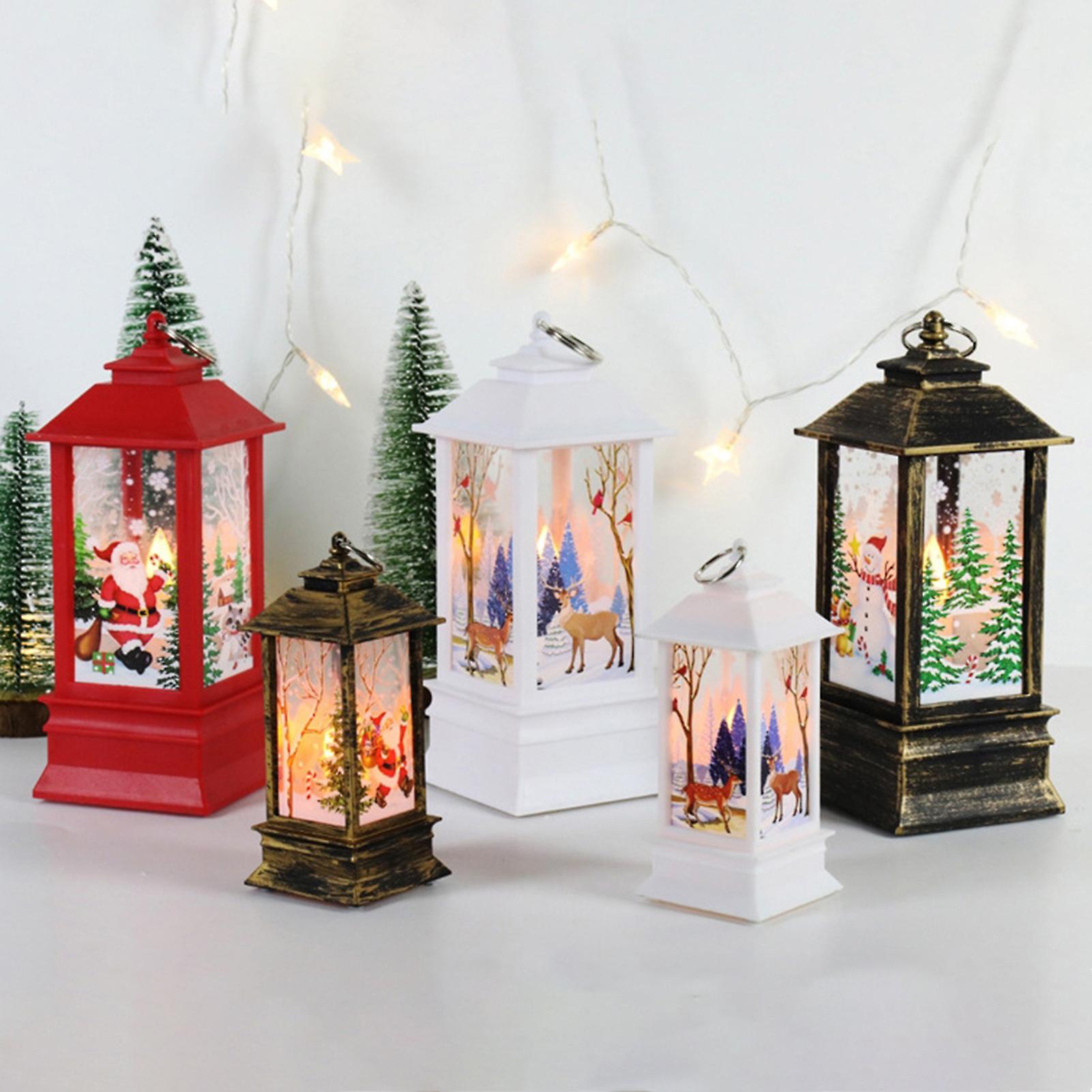 Retro Wind Lamp Christmas Printing Pattern Home Night Light Christmas Desktop Decoration (small White Snowman)  Small Jesus