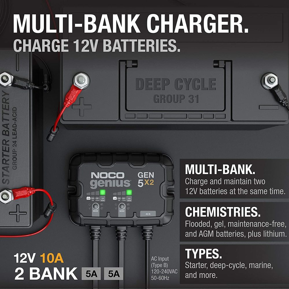 Noco Battery Charger 12V 2 Bank 10A On Board ;