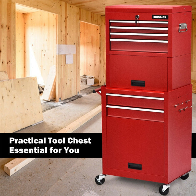 6-Drawer Rolling Tool Chest 3-in-1 Tool Storage Cabinet with Auto Locking System & Lockable Wheels