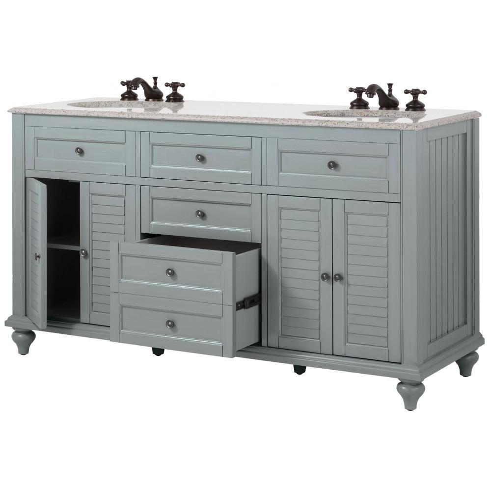 Home Decorators Collection Hamilton 61 in. W x 22 in. D Double Bath Vanity in Gray with Granite Vanity Top in Gray with White Sink 10806-VS61H-GR