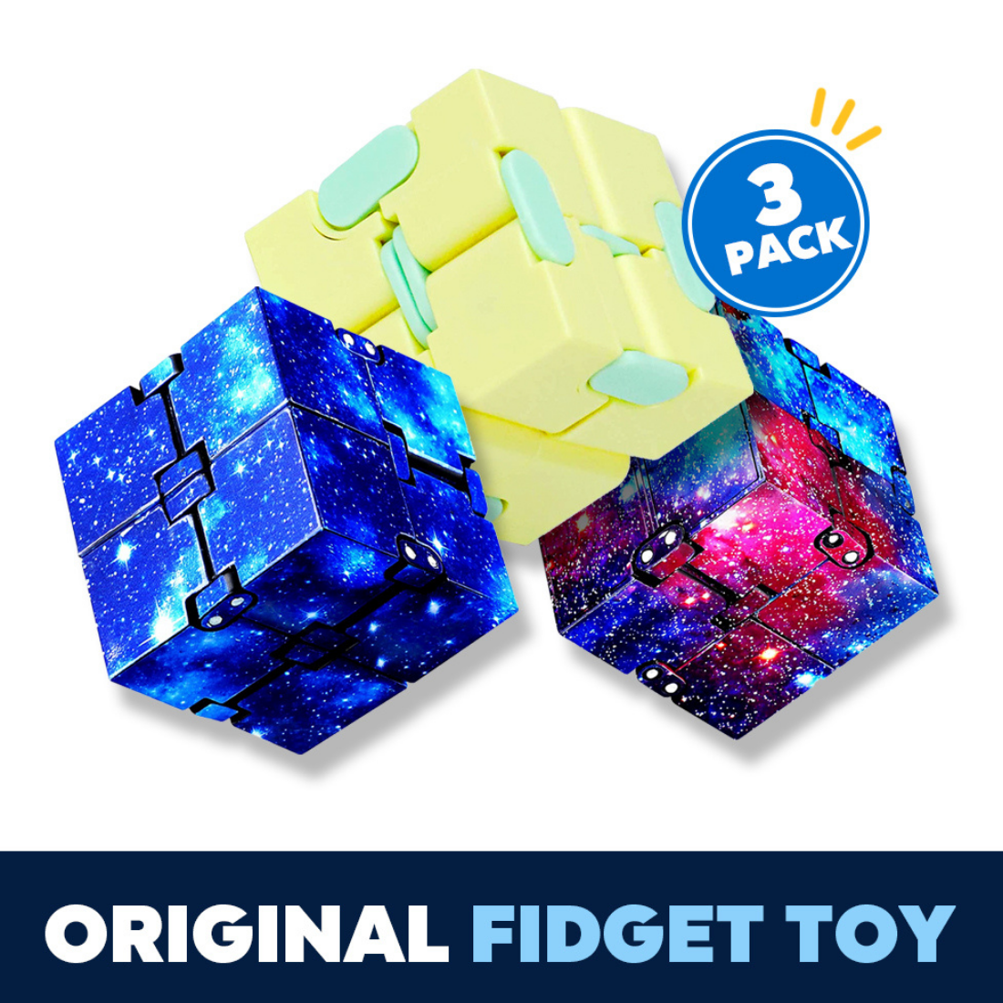 Infinity Cube 3 Pack Fidget Cube Toy Stress Anxiety Relief for Adults and Kids Hand-Held Magic Puzzle Flip Fidgeting Finger Toys for ADD ADHD Passing Time Galaxy Space Easter Basket Stocking Stuffers