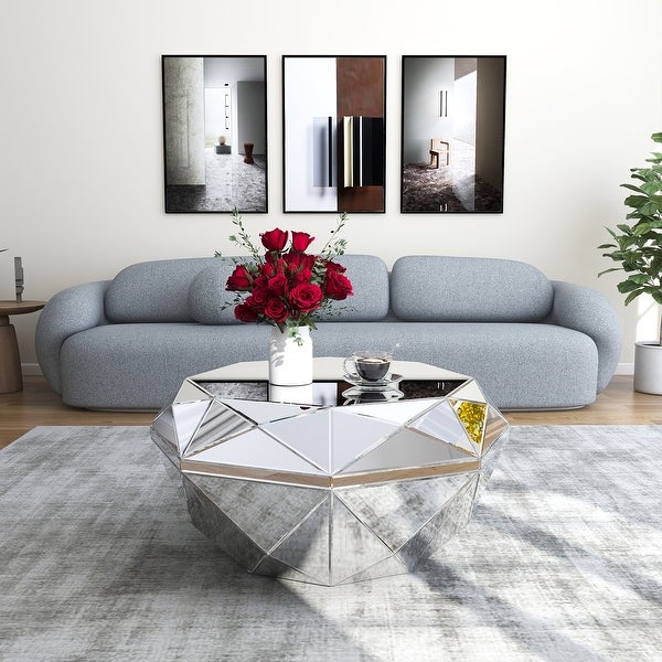 Mirrored Coffee Table Polygon Accent Solid Large Table，37