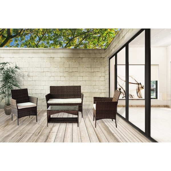 4 Piece Patio Outdoor Rattan Furniture for Garden - Overstock - 37028747