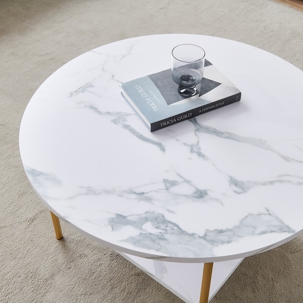 Modern Coffee Table Side Table，Gold Metal Frame with Marble Color Top