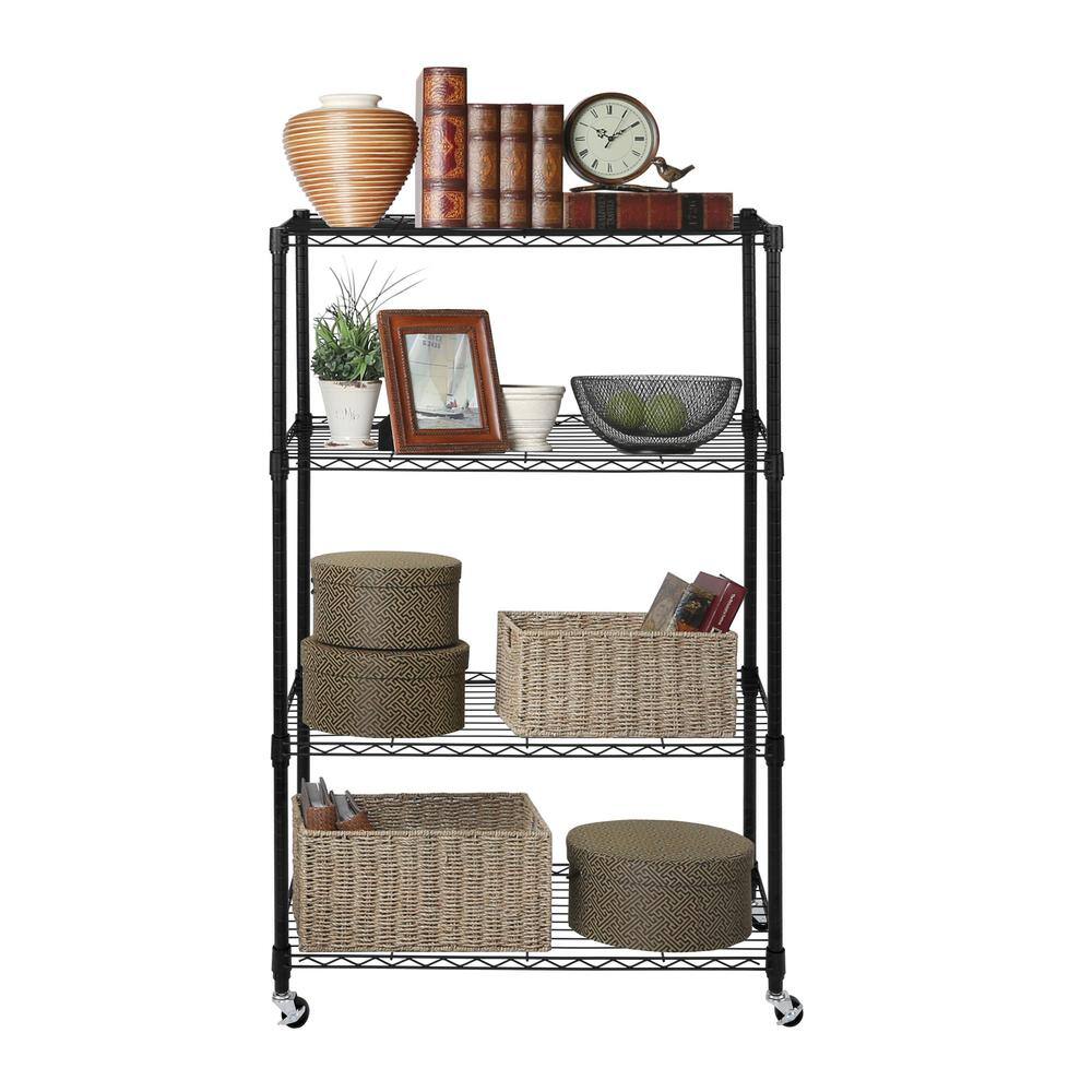 Seville Classics Black 4-Tier Heavy Duty Steel Wire Garage Storage Shelving Unit (36 in. W x 56.5 in. H x 14 in. D) SHE15380B