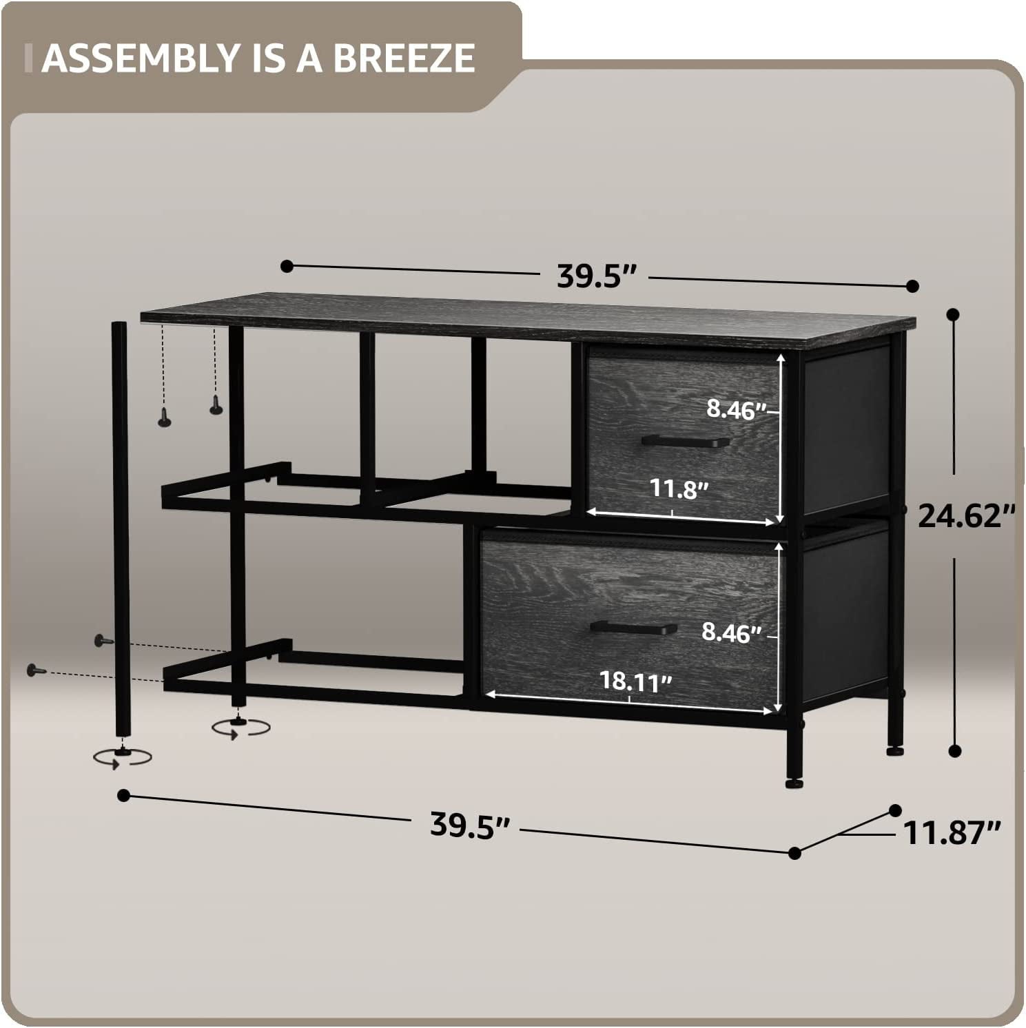 Sorbus TV Stand Dresser - Fabric TV Riser with Drawers - Great for Bedroom & Living Room Storage, Portable Horizontal Chest of Drawers with Cloth Cube Drawers, Wide & Slim Entertainment Center Table