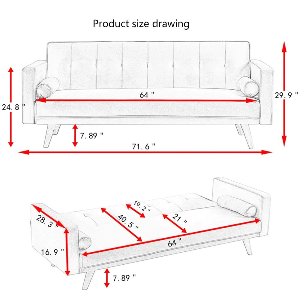 Futon Sofa Bed Upholstered Linen Sleeper Sofa with Adjustable Backrest Modern Design Convertible Futon Sofa Couch Multifunction Sleeper Sofa Bed Light Gray