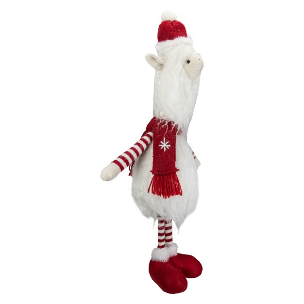 Northlight 26 inch Plush Red And White Standing Llama Table Top Christmas Decoration